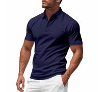 Polo Shirts for Men Adult Breathable Quick Drying Golf Tops Button Down Lapel Short Sleeved Shirt Mens Polos Casual Solid Color Men's T-Shirts (Navy, L)