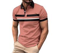 Polo Shirts for Men Color Block Shirt Summer Casual Collared Short Sleeve Golf Tops 2025 Button Up Tennis Basic Tees Camisas Blancas(Pink, L)