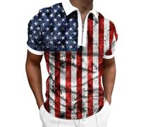 Polo Shirts for Men Distressed Retro USA Flag Print Golf Polo Shirt 1/4 Zip Collar Slim Fit July 4th Patriotic Golf T-Shirt (White, M)