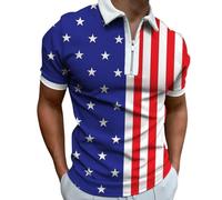 Polo Shirts for Men Distressed Retro USA Flag Print Golf Polo Shirt 1/4 Zip Collar Slim Fit July 4th Patriotic Golf T-Shirt (Blue - 2, XL)