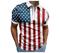 Polo Shirts for Men Distressed Retro USA Flag Print Golf Polo Shirt 1/4 Zip Collar Slim Fit July 4th Patriotic Golf T-Shirt (Blue, XL)