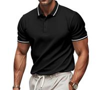 Polo Shirts for Men Golf Short Sleeve Big and Tall Dress Casual T Shirt Button-Down Polos Slim Fit Summer Collared Trendy Shirts B-Black