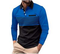 Polo Shirts for Men Long Sleeve Tops Texture Knitted Polo Golf Work T Shirt with Buttons Golf Clothing Mens Polo Shirt 2XL Thermal Underwear Mens Tops Blouse (Blue, M)
