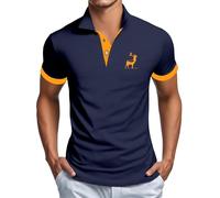 Polo Shirts for Men Short Sleeve Shirt Slim Fit Golf Tops Casual Button Down Lapel Collar Graphic Tees Summer Blouses Camisas para Hombres Polo(Dark Blue, XL)