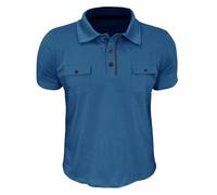 Polo Shirts for Men Short Sleeve Tops with Double Pockets Solid Color Button Down Shirt Casual Bussiness Tees Blouses 0(Blue, L)
