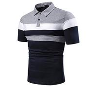 Polo Shirts for Men Shortsleeves Striped Shirt 2 Button Turn Down Shiteshirts Contrast Color Patchwork Blouses Loose Fit Business Tops Lightweight Oversized Sweatshirts for Outdoors S-5Xl Grey