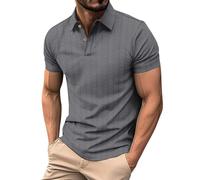 Polo Shirts for Men Slim Fit Muscle V Neck Short Sleeve Cotton Golf T-Shirts Vintage Collared Ribbed Knit Soft Tees Casual Business Dress Shirt Tops