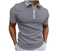 Polo Shirts for Men Summer Short Sleeve Casual Zip up Solid Color Lapel Stripes V Neck T Shirt Muscle Fit Breathable Lightweight Comfy Classic Stylish Golf Tees Sport Running Tshirt T-Shirt