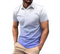 Polo Shirts for Men UK Gradient Color Athletic Lapel Button Slim Fit Summer Short Sleeve Causal Stylish Tee Fashion Clothes Textured Comfortable Basic Classic Longline Elegant Gym Shirt (White, XXL)