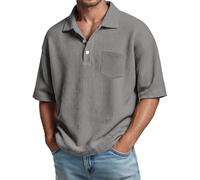 Polo Shirts for Men UK Short Sleeve Button Down Golf Shirt V Neck Comfort Breathable Loose Waffle Weave Shirt Moisture Wicking Quick Dry Summer Casual Polos Fashion Lounge T Shirts W/Pocket Plus Size