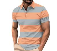 Polo Shirts for Men UK Short Sleeves Button Lapel T-Shirts Colorblock Striped Print Sports Poloss Sports Athletic Breathable T-Shirt for Golf Tennis Office Work Clothing T-Shirts Plus Size S-5XL