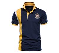 Polo Shirts for Men UK Summer Casual Classic Tops Vintage Round Collar Stretch Regular Fit Men's T-Shirts No Iron Lapel Quick Dry Navy