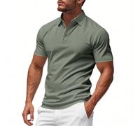 Polo Shirts for Men Utility Epaulettes Shirt with 2 Pockets Casual Button Business Work Tops for Travel Hiking Safari Camisas para Hombres(Z11-Green, L)