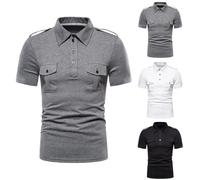 Polo Shirts for Men Utility Epaulettes Shirt with 2 Pockets Casual Button Business Work Tops for Travel Hiking Safari Playeras Con Cuello para Hombres(Black, XXXL)