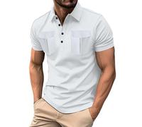 Polo Shirts for Men Utility Epaulettes Shirt with 2 Pockets Casual Button Business Work Tops for Travel Hiking Safari Playeras De Cuello para Hombre(Z01-White, XXL)