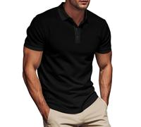 Polo Shirts for Men Waffle Shirt Short Sleeve Button Down Collared Golf Tops Athletic Slim Fit Textured Lapel Blouse Playera Tipo Polo para Hombre Haut Homme ETE(Black, M)