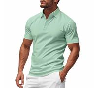 Polo Shirts for Men White Trim Button Up Short Sleeve Collared T-Shirts Solid Summer Fitness Office Business Tee Tops Camisas para Hombres(Z01-Mint Green, L)