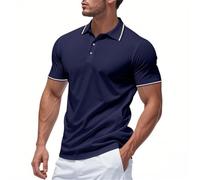 Polo Shirts for Men White Trim Button Up Short Sleeve Collared T-Shirts Solid Summer Fitness Office Business Tee Tops Camisas para Hombre(Navy, M)