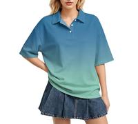 Polo Shirts for Women 2026 Summer Short Sleeve Button Collared Golf Tee Business Casua Loose Tunic Blouse Work Tee（3-Turquoise,Large