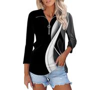 Polo Shirts for Women UK 3/4 Sleeve Tops Zip Up Collared Office Ladies Athletic Golf Polo Striped Shirts Three Quarter Sleeve Petite Tops Tunic Floral Printed Dressy Casual Elegant Work Blouse Pink