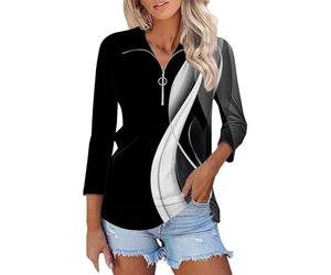 Polo Shirts for Women UK 3/4 Sleeve Tops Zip Up Collared Office Ladies Athletic Golf Polo Striped Shirts Three Quarter Sleeve Petite Tops Tunic Floral Printed Dressy Casual Elegant Work Blouse Pink