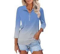 Polo Shirts for Women UK 3/4 Sleeve Tops Zip Up Collared Office Work Blouse Ladies Athletic Golf Polo Striped Shirts Floral Printed Dressy Casual Elegant Three Quarter Sleeve Petite Tops Tunic Pink