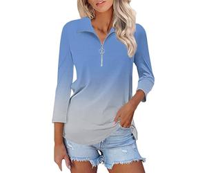 Polo Shirts for Women UK 3/4 Sleeve Tops Zip Up Collared Office Work Blouse Ladies Athletic Golf Polo Striped Shirts Floral Printed Dressy Casual Elegant Three Quarter Sleeve Petite Tops Tunic Pink