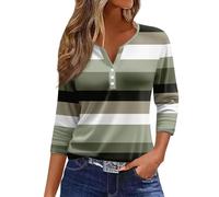 Polo Shirts for Women UK Clearance V Neck Striped Printed T Shirts for Women UK Clearance Short Sleeve Button-Down T-Shirt for Women UK Summer T-Shirts Fashion Casual Loose Fit Tops Green