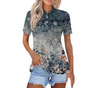 Polo Shirts for Women UK Short Sleeve Golf Tennis Tops Clothes Floral Printed Tee Blouses Button Up Office Top Tunic Tops Ladies Cotton Work Collared T Shirts Striped Shirt Rugby Bowling Shirt