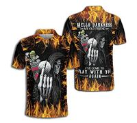 Polo Shirts Golf Flame Hello Darkness My Old Friend Ive Come to Play with You Again Golf Shirt Crew Neck Tee Soft Sport Top for Summer Running Golf XL