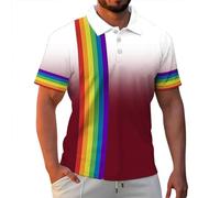Polo Shirts Men LGBT Rainbow Print Striped Polo Shirt Men Short Sleeve Gay Pride Month Neon Color T-Shirts Sport Casual Summer Shirt Colorful T Shirt Work Tee Shirt LGBTQ Tunic Tshirt Top, 01-wine, XL