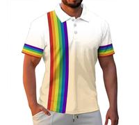 Polo Shirts Men LGBT Rainbow Print Striped Polo Shirt Men Short Sleeve Gay Pride Month Neon Color T-Shirts Sport Casual Summer Shirt Colorful T Shirt Work Tee Shirt LGBTQ Tunic Tshirt Top, 01-Beige
