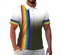 Polo Shirts Men LGBT Rainbow Print Striped Polo Shirt Men Short Sleeve Gay Pride Month Neon Color T-Shirts Sport Casual Summer Shirt Colorful T Shirt Work Tee Shirt LGBTQ Tunic Tshirt Top, 01-Green