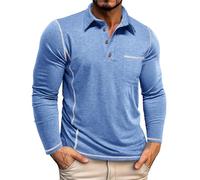 Polo Shirts Men's Long Sleeve Vinage Line Decoration Polo Shirt Regular Fit Shrinks Not Casual Shirt Lightweight Breathable Casual Sports Shirt Long Sleeves for Men Outdoor Shirts, lightblue, L
