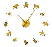 Polo Sport Pony Match Wall Art DIY Giant Wall Clock Poloist Horse Riders Frameless Large Wall Watch Polo Player Gift(Gold,37inch)