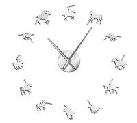 Polo Sport Pony Match Wall Art DIY Giant Wall Clock Poloist Horse Riders Frameless Large Wall Watch Polo Player Gift(Silver,47inch)