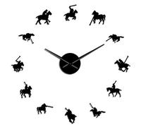 Polo Sport Pony Match Wall Art DIY Giant Wall Clock Poloist Horse Riders Frameless Large Wall Watch Polo Player Gift(Black,27inch)