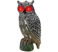pologmase Decoy Owl Bird Scarer Garden Ornament Scarecrow Realistic with Flashing Eyes and Hooting Sound Garden Protection