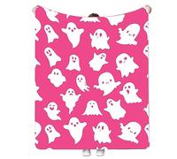 pologmase Halloween Pink Ghost Blanket | 2023 New Ghost Throw Blanket | Super Soft Reversible Flannel Blankets Cute Ghost Halloween Fuzzy Throw Blanket for Kids Girls Pets for All Seasons Use