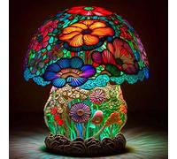 pologmase Stained Glass Plant Series Table Lamp, Mushroom Night Lamp, Vintage Table Lamp for Bedroom, Handmade Decorative Desk Lamps Bedside Lamp for Bedroom Nightstand Living Room Home Decor