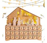 pologmase Wooden Decoration, Nativity Scene Countdown Decoration, Wooden with Nativity Scene as Christmas Decoration
