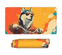 POLOKIMM Xxl Gaming Mouse Pad 40x75cm, Husky Riding A Bicycle Large Desktop Mouse Mat With Non-Slip Rubber Base, Waterproof & Stitched Edges For Gaming/Office