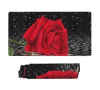 POLOKIMM Xxl Gaming Mouse Pad 40x75cm, Red Rose Under Moon Large Desktop Mouse Mat With Non-Slip Rubber Base, Waterproof & Stitched Edges For Gaming/Office