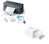 POLONO Bluetooth Thermal Shipping Label Printer Grey with 500 Pack 4x6 Direct Thermal Perforated Shipping Labels - Wireless 4x6 Printer for Small Business iOS Android Windows Mac