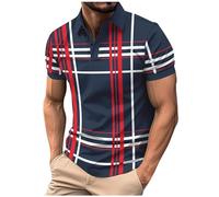 Polos Shirts for Men Lapel Collar Shirt Tops Striped Printed Short Sleeve Lightweight Golf Shirt Summer Vacation T Shirts