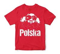 Polska Flag Football Kids T Shirt, Polish Soccer Gifts for Boys and Girls, Poland Football Supporters Tee 2022, 5-6 Years, Red