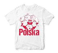 Polska Flag Football Kids T Shirt, Polish Soccer Gifts for Boys and Girls, Poland Football Supporters Tee 2022, 5-6 Years, White