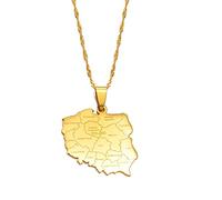 Polska Map & City Name Pendant Necklaces for Women Girls Jewelry Maps of Poland Chains(Gold Color,60cm)