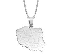 Polska Map Necklace For Men And Women, Poland Map Necklace With City Name Sweater Clavicle Chain, Ethnic Symbol Neckwear Pendant,Silver,45Cm Chain