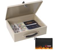 Polspag Fireproof Document Box with Key Lock & Fireproof Money Bag,Safe Storage Boxfor Valuables,Fire Resistance Security Chest,Fireproof Box for Documents,Passport Extra Large (White, Large)